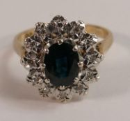 9ct gold sapphire and diamond ring, size M, 3.8g.