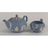 Wedgwood Jasper ware small teapot & cream jug, tallest 11cm(2)