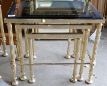 Brass & glass nest of 3 tables