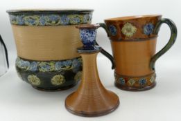 Royal Doulton Lambeth Style Stoneware Ribbed items to include, large planter, candlestick & tyg,