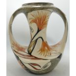Black Ryden Large Floral Double Handled Vase by Siam Leeper, dated 02, seconds, height 27cm