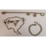 A collection of Silver jewellery including bracelets, cufflinks and chain, 57.4g.