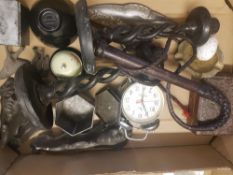 A mixed collection of items to include Westclox manual alarm clock,