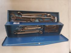 Small draper 2 drawer tool chest including a selection of different sized spanners