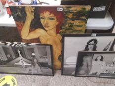 Artist made Oil on board erotic painting together with 3 Pen and Ink erotic themed pictures