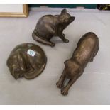 Three Frith bronze effect cat figures.