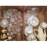 A collection of vintage glassware items, 6 Babycham glasses, brass vase etc.