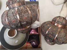 A mixed collection of items to include a Breville juicer, aluminium vase, 2 x Islamic style light