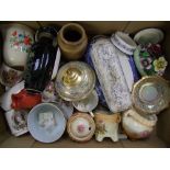 A mixed collection of ceramics to include blush ware, vases, commemorative cups etc ( 1 tray)