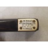 World record breaking Walter Lindrum snooker cue 4,137 dated 1932 together with John Bennett n Co