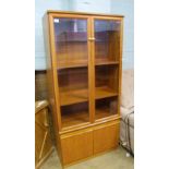 Teak G-Plan style 2 door display cabinet with 2 door storage below, 84cm W x 179cm H.