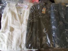 Three ladies trouser suits together with a white lace skirt and jacket . BNWT Size 22