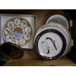 A mixed collection of decorative wall plates including Wedgwood etc