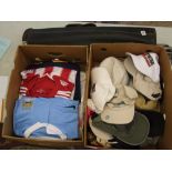A collection of Football tops and hats to include Manchester City, Stoke City etc ( 2 trays)