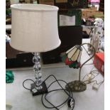 Two modern table lamps, one being Tiffany style. Height of tallest with shade 60cm