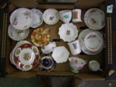 A collection of Shelley & Wileman pottery including 2 candlesticks, 7 side plates, 4 cups, 2