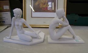 Two Enesco gallery nude white figures. Height of tallest 22cm