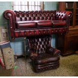 Ox blood red leather Chesterfield 3 seater sofa together with a 'much loved' Chesterfield high-