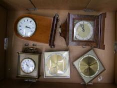 A group of 5 Mantle carriage and desk clocks, 3 of which converted to Quartz Movements, glass absent