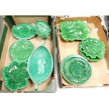 Wedgwood Green Cabbage Ware & similar including sauce boat & stand, plates, fruit bowl etc (2 trays)