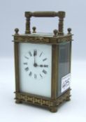 Brass and bevelled Glass carriage clock (no key & replaced glass front) 15.5cm Height (including