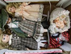 A collection of dressed dolls, doll and pram and a clown (1 tray).