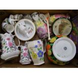 A mixed collection of ceramic items to include Shelley nursery bowl, James Kent jugs, Doulton teapot