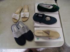 Five pairs of ladies shoes and slippers to include Damart and Coopers. size 6 and 7
