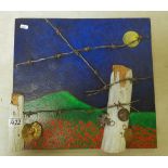A 3 dimensional study of a wartime poppy field with real barbed wire and real war medals to the