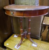 Reproduction mahogany demi lune console/side table, 78cm W.