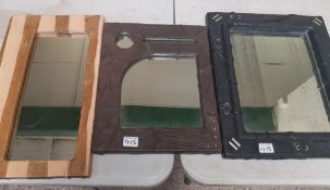 Group of 3 artist made leather clad mirrors