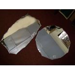 Two mid century bevel and shaped edge mirrors, largest measures 68cm x 41cm (2).