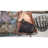Mixed collection of items to include Two Metal wall hanging planters, Painted plastic garden wall