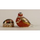 Royal Crown Derby Wren Paperweight & similar Beatle, both silver stoppers(2)