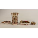 Royal Crown Derby Vase (seconds), Pill Box, Rectangular bowl & shell dish, height of vase 11cm(4)