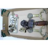A mixed collection of items to include Cast Iron Jolly money bank, Brassware & American Number Plate