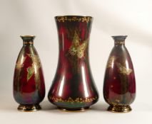 Fieldings Devon Sylvan Lustine Patterned Vases, restoration noted to neck of one of the pair,
