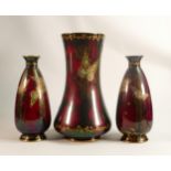 Fieldings Devon Sylvan Lustine Patterned Vases, restoration noted to neck of one of the pair,