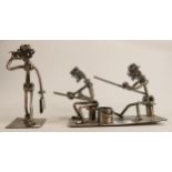 Two Nuts and Bolts sculptures of Fishermen & Businessman, tallest 17cm(2)
