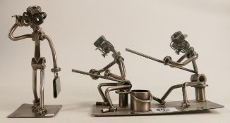 Two Nuts and Bolts sculptures of Fishermen & Businessman, tallest 17cm(2)