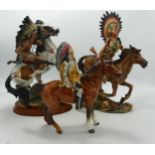 A Group of Resin & Pottery Red Indian Theme Horse & Rider Figures, tallest 28cm(3)