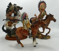 A Group of Resin & Pottery Red Indian Theme Horse & Rider Figures, tallest 28cm(3)
