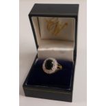 9ct hallmarked sapphire & diamond set cluster ring, weight 3.9g, ring size Q.