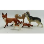 A collection of Damaged Beswick Animal Figures to include Fox, Donkey, Fox Hound, Small Fox &