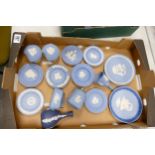 A collection of Wedgwood jasperware to include plates, lighters, bell, lidded pots etc