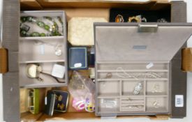 A large collection of ladies costume jewellery, including Silver, brooches, watch, beads,