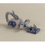 Russian Pottery Mouse Playing Chess Figure, length 11cm