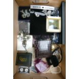 A good tray lot of costume and designer jewellery and collectables including brooches, chains,