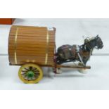 Beswick 818 Shire Horse with matching travelers cart, length 45cm