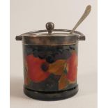 Moorcroft Pomegranate Patterned Preserve Pot, silver plated fitting, height with handle down 8cm